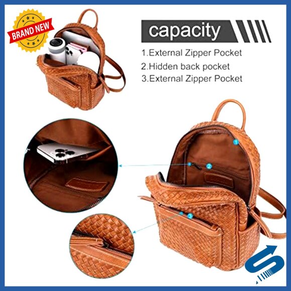 Mini Woven Vegan Leather Backpack Purse Daypack with Multiple Pockets Melie Bianco Maxine Vegan Leather Mini Backpack: Blush Pink  main image 4